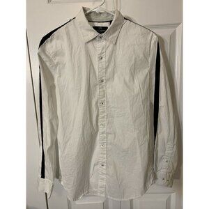 Michael Brandon Button Up Shirt Men Sz S‎ White Black Long Sleeve Stretch Casual